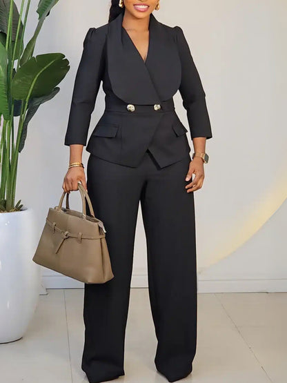 Womens Suit Collar Wide Leg Jumpsuit