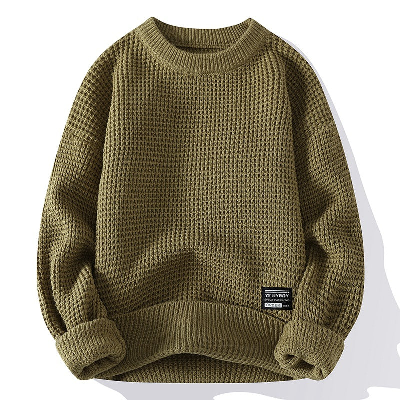 Men's Vintage Chunky Knit Pullover Round Neck Sweater