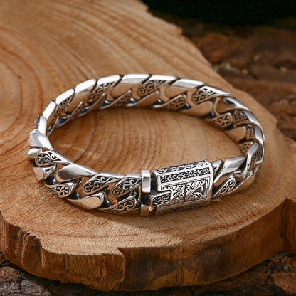 925 Silver Bracelet Pattern Cuban Link Thick Men's Thai Silver Vintage Oxidized Jewelry