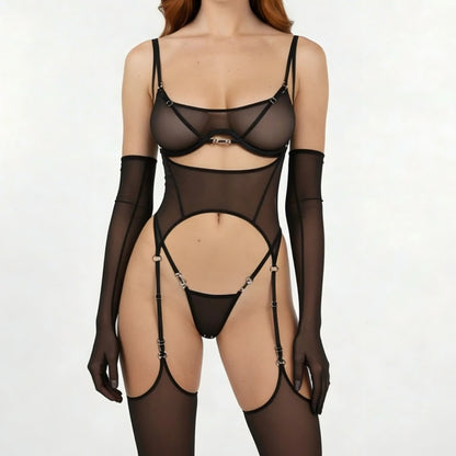 Sheer Mesh Bodysuit Shapewear Set