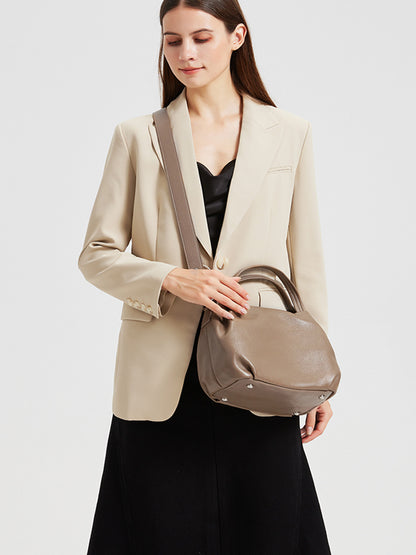 Womens Pleated Cowhide Crossbody Tote Bag