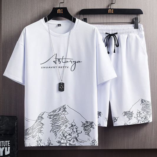 Set bestaande uit een bedrukt T-shirt en een shorts voor heren T-shirt ook apart verkrijgbaar