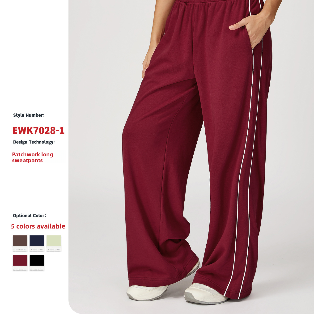 Contrasting Color Sports Sweatpants Loose High Waisted Straight Pants with Pockets