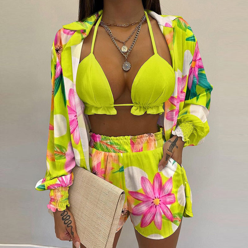 Sexy Three-Piece Set Fashion Short Pants Suit for Women Autumn Beach Style