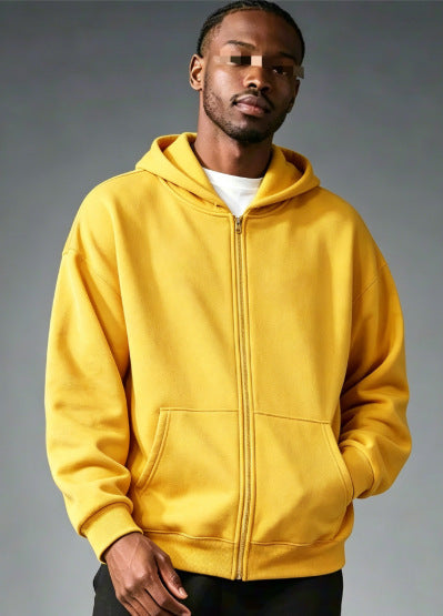 Men Women Solid Color Zipper Hooded Sweatshirt