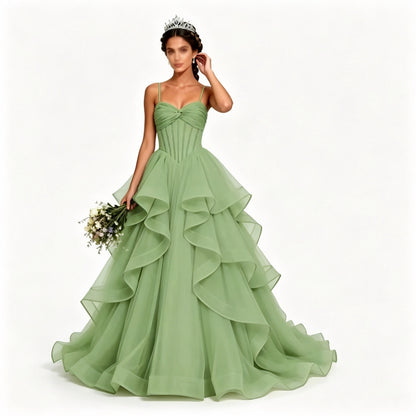 Green Strapless Evening Dress