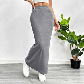 Womens Solid Color Slim Long Skirt