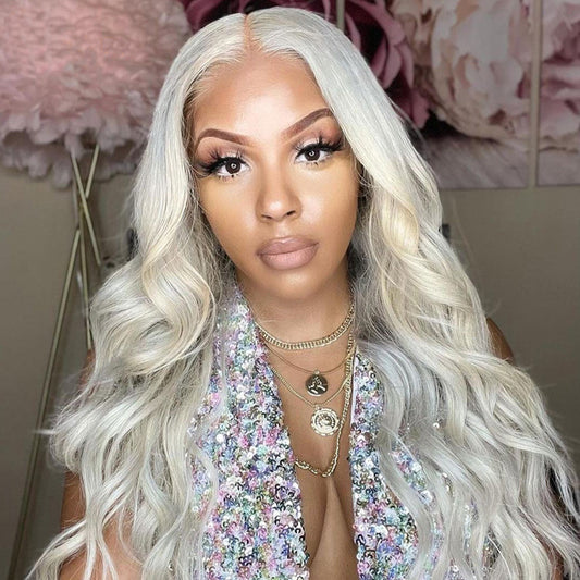 Lange golvende synthetische lace front pruik