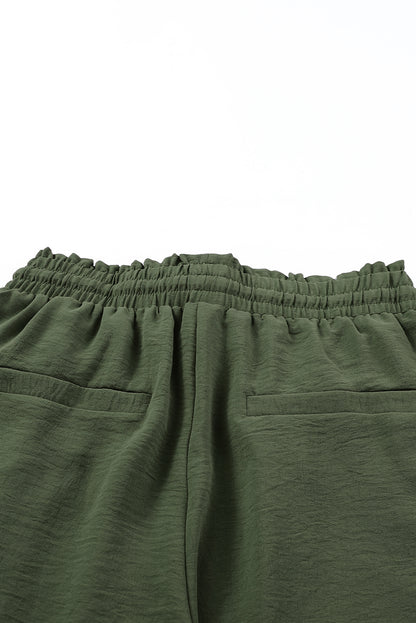 Groene effen casual broek met trekkoord zakken en elastische tailleband