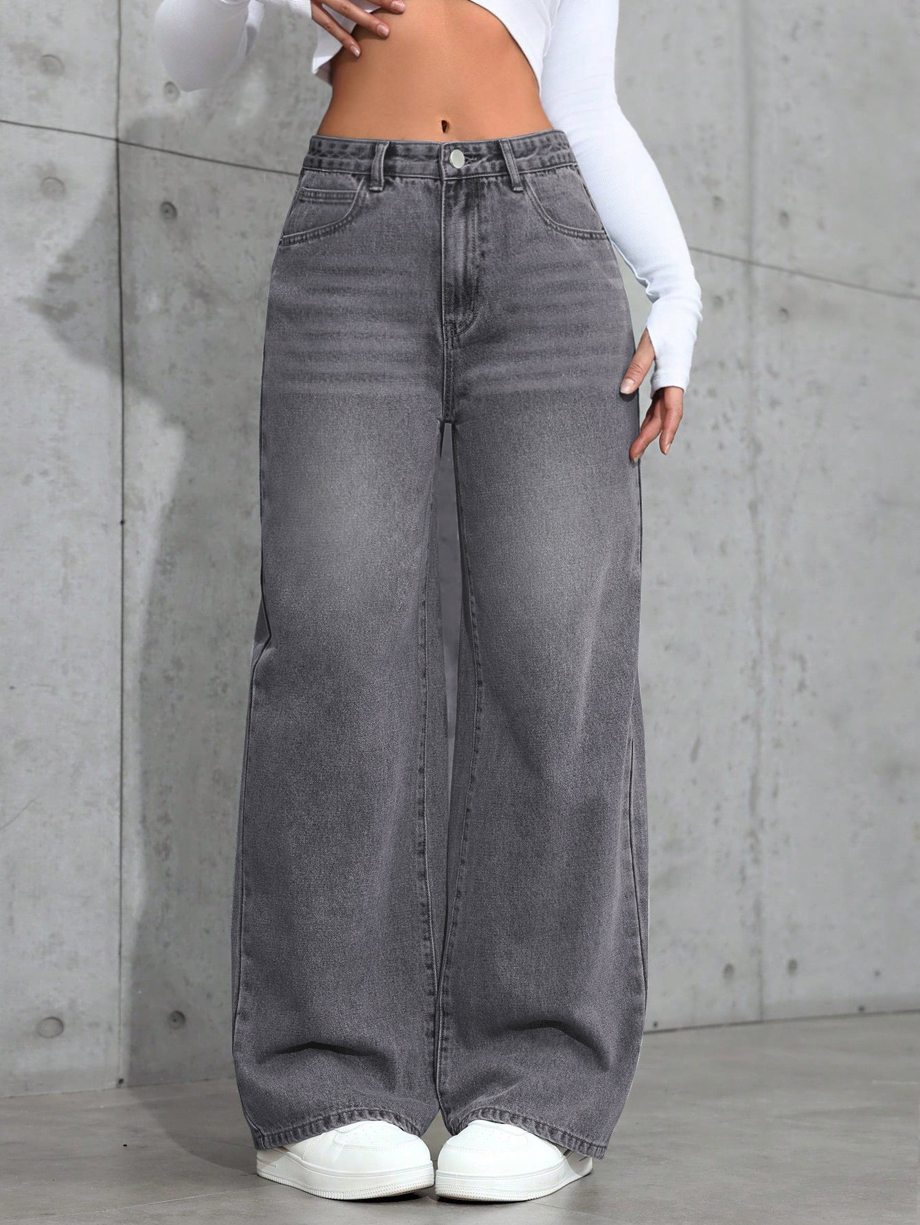 Retro grijze jeans met wijde pijpen voor dames