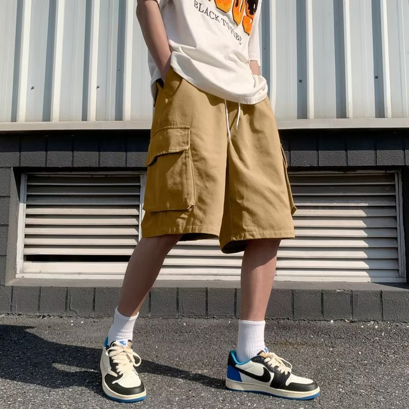 Military green workwear men's summer retro five quarter sport shorts