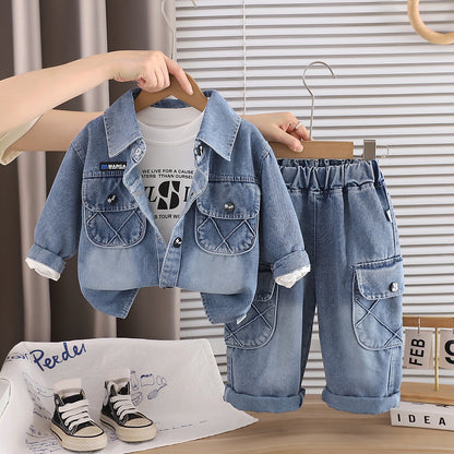 Casual clothing denim long sleeved three piece set