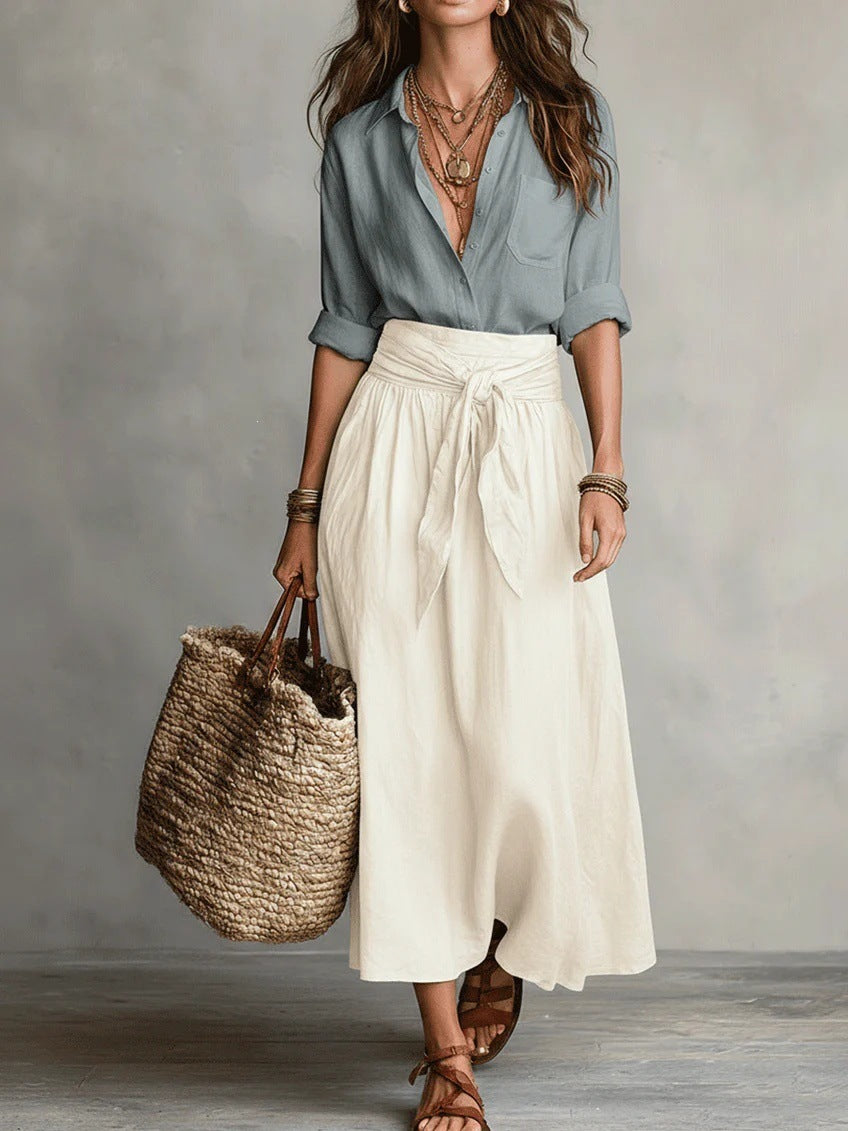 Women's Color-Block Skirt and Shirt Set