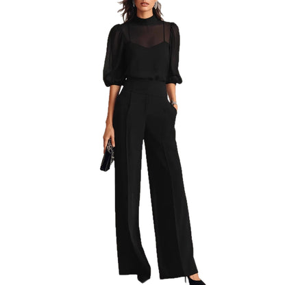 Womens Printed Short Sleeve Wide Leg Pants Set