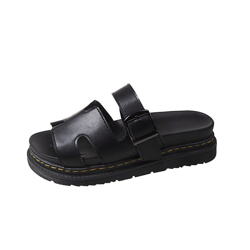 Women's Thick-Soled One-Word Buckle Casual Slippers