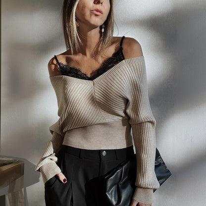 Women's Off-Shoulder Slim Fit Long Sleeve Crop Top Viscose Pullover