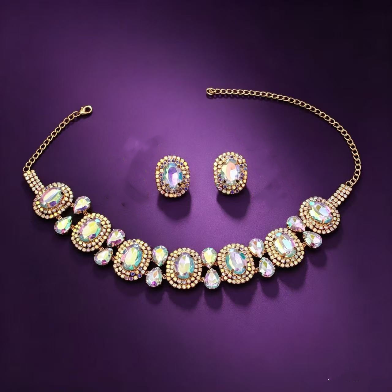 Crystal Circle Earrings and Necklace Set