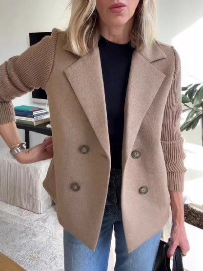 Women's Elegant Wool Stitching Coat