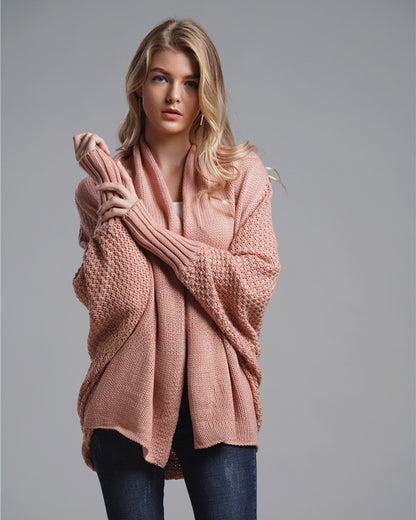 Long and oversized knitted cardigan in large size