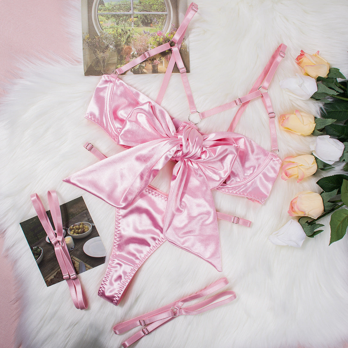 Bow Hollow Lingerie Three-Piece Set