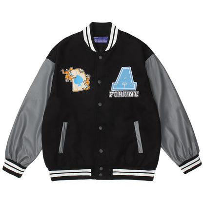 Amerikaans Borduurwerk Poker Clown PU-leren Mouw Honkbal Jacket Unisex