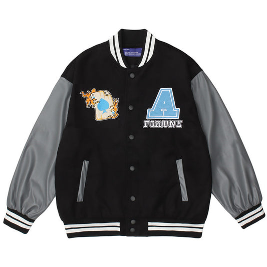 Amerikaans Borduurwerk Poker Clown PU-leren Mouw Honkbal Jacket Unisex