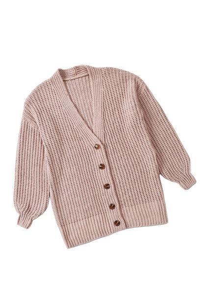 Gray Buttoned Front Drop Shoulder Knitted Cardigan