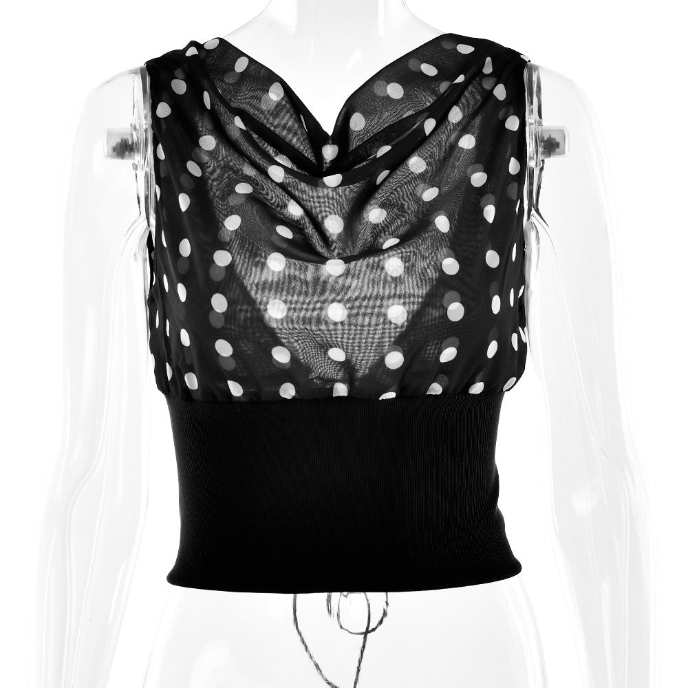 Polka Dots Schuine Schouder Top Met Vetersluiting Of Als Set Met Broek