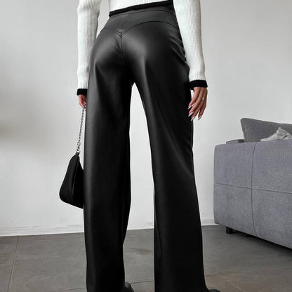 High waisted leather patchwork pants