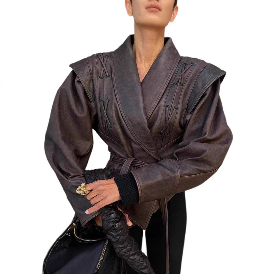 Strap up short long sleeved jacket