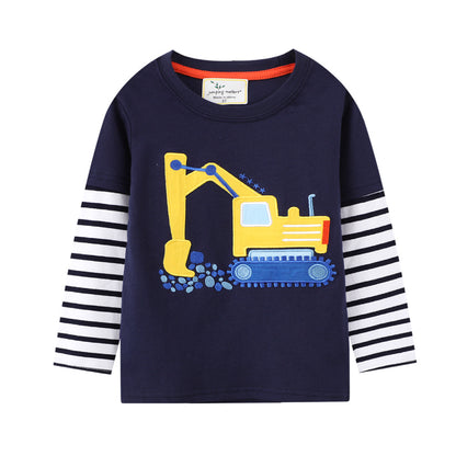 Jongens T-shirt met lange mouwen ronde hals van katoen en geborduurde print