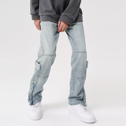 Amerikaanse split rits retro rechte pijpen lichte kleur jeans