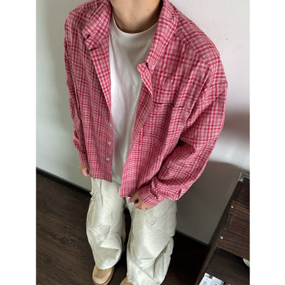 Cleanfit Men's Long Sleeve Plaid Shirt American Retro Cardigan Jacket