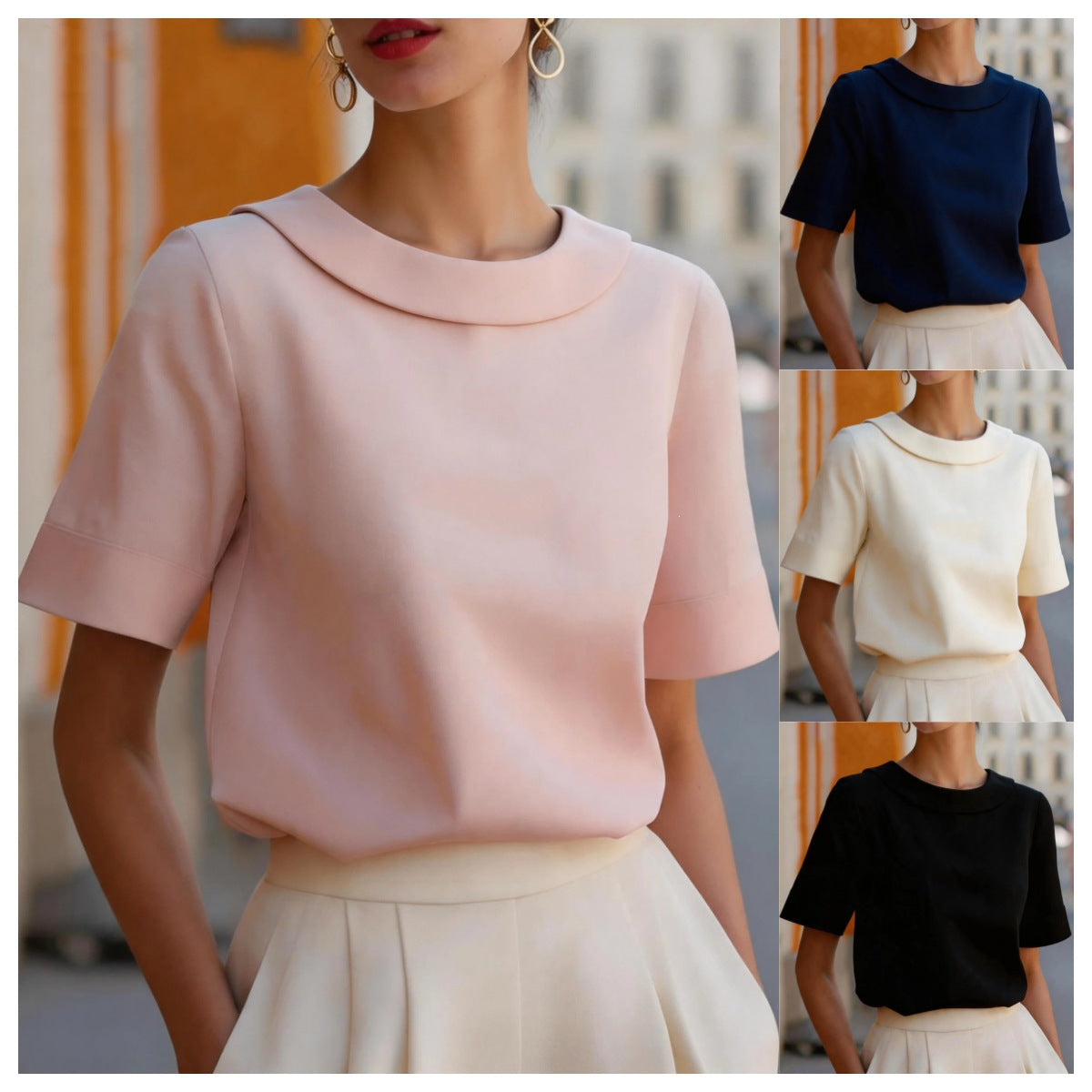 Womens Designer Short Sleeve Solid Shirt