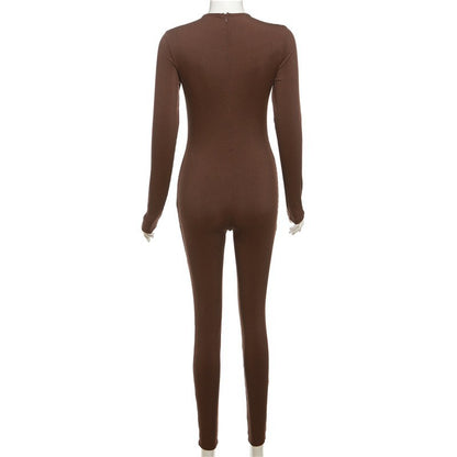 Style Solid Color High-Waisted Skinny Bodycon Jumpsuit Women Streetwear Sporty Fashion