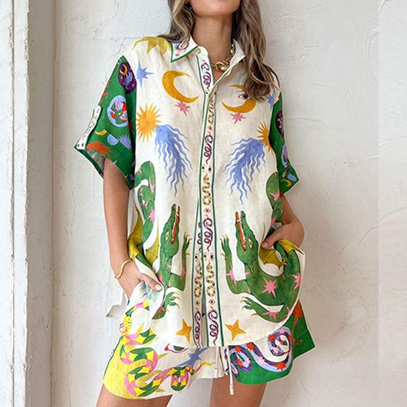 Collar short sleeved loose T-shirt set