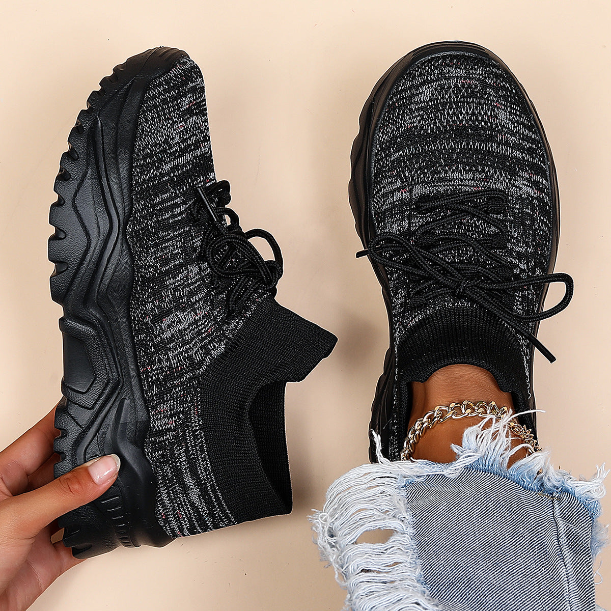 Ademende geweven sokkensneakers voor dames