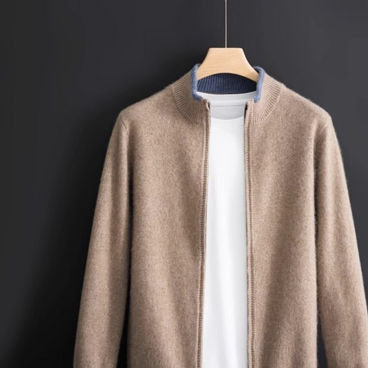 Gebreide heren vest met lange mouwen en ritssluiting