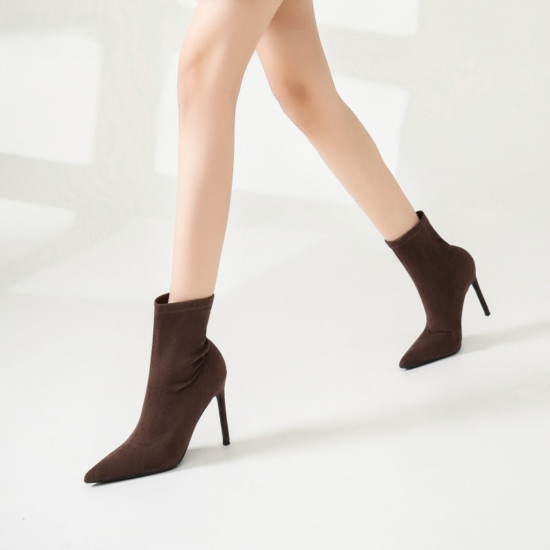 Fleece Lined Stretch Boots with Stiletto Heel