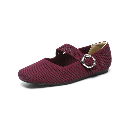 Mary Jane Flat Shoes Square Toe Buckle Strap