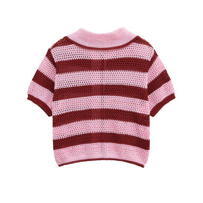 POLO collar knitted short top+shorts set