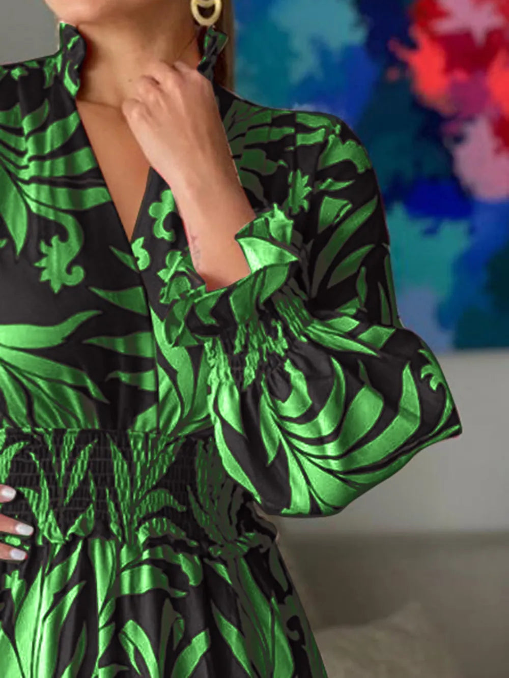 Maxi-jurk met print en ruchesmouwen