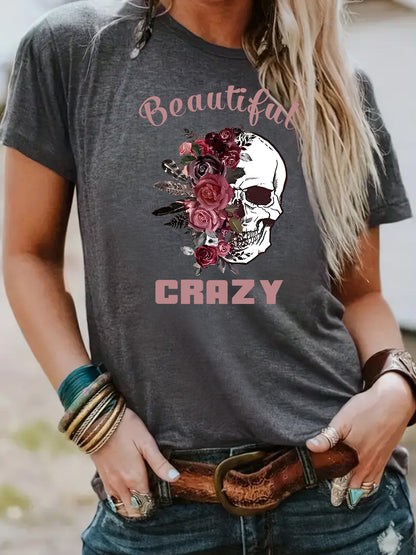 Skull flower printed top for women