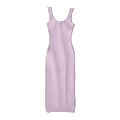 Zomerse casual geribde mouwloze midi-jurk