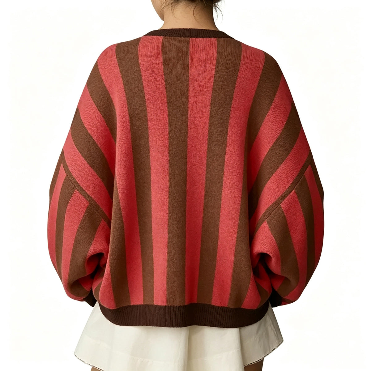 Women's Oversized Color-Block Striped Loose Knit Cardigan