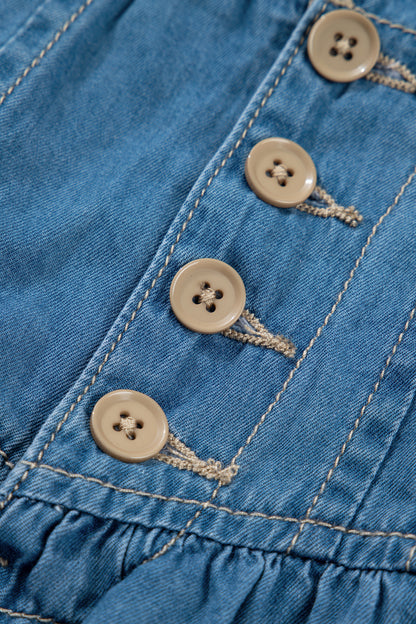 Spijkerrok met halve knoopsluiting plooien hoge taille en trekkoord