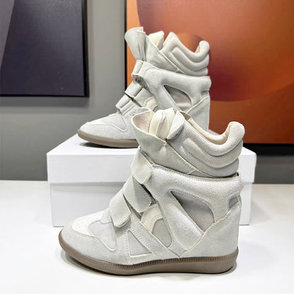 Women's Hidden Wedge Sneakers Cowhide Casual Shoes