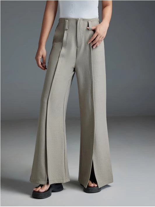 Pantalon met split en uitlopende pijpen exclusief riem-heuptas