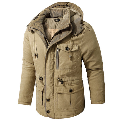 Men's Lambswool Blend Hooded Vest Thickened Multi-Pocket Sleeveless Jacket