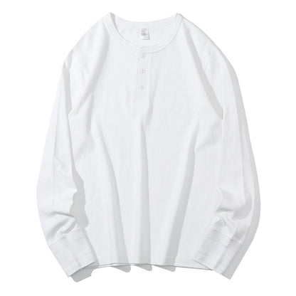 Men's Heavyweight Pure Cotton Henry Collar Long-Sleeve Slim Fit T-Shirt